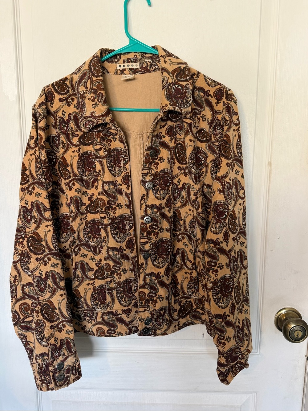 Paisley Button-Front Jean Jacket - Brown/Beige corduroy